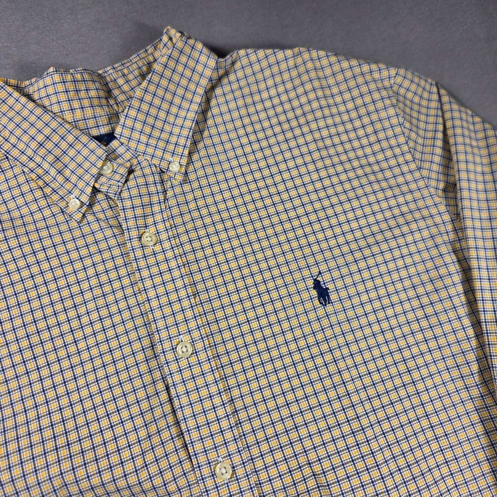 Polo Ralph Lauren Mens XL Plaid Button Down Shirt Yellow Blue White Long Sleeve